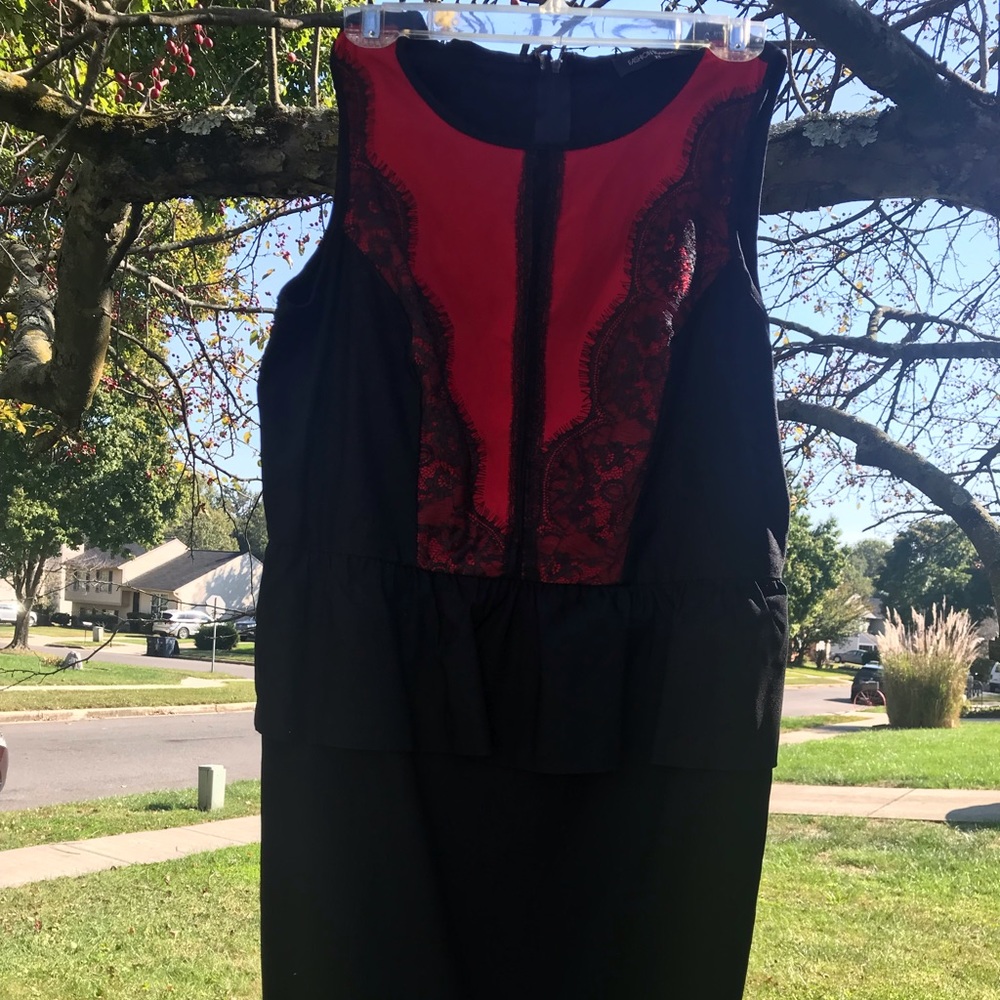 Red and black lace cocktail dress